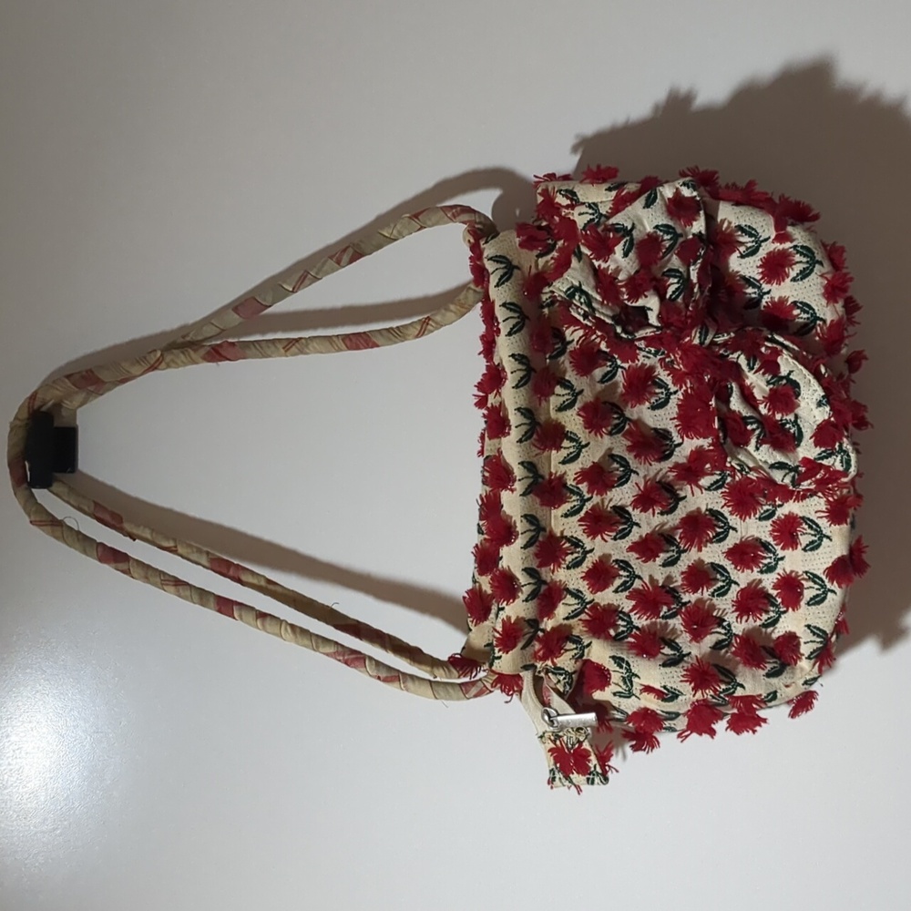 KC Malhan Red Fuzzy Floral Bag